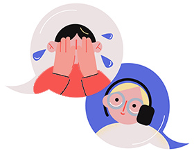 Illustration of a person in a speech bubble crying.